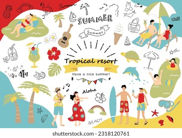 Illustration of people enjoying the tropics