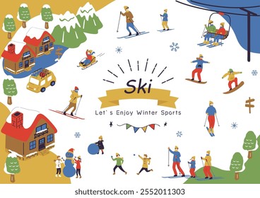 illustration of people enjoying winter sports