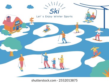 Illustration of people enjoying winter sports
