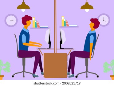 Illustration of people excited and tired of working. Vector simple design.