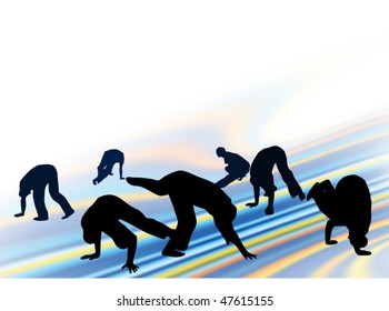 Illustration of people exercising and abstract background