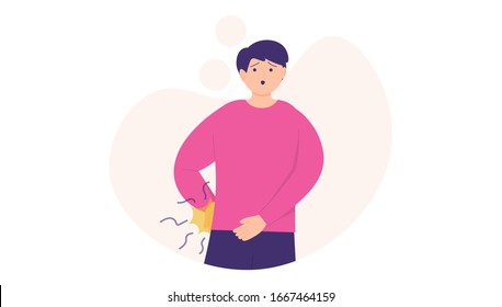 illustration of people experiencing back pain, rheumatism, spinal pain. flat design