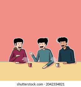 Illustration of people gathering at the dining table