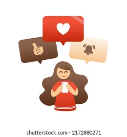 Illustration of people giving likes on smartphone social media