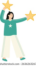 Illustration of People Giving Star. Review and Evaluation for Seller. Vector Cartoon Character.