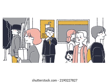  Illustration of people going through the city, comical hand-drawn characters, vectors, warm line drawings
