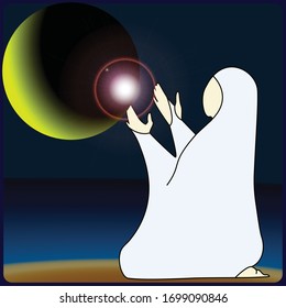 Illustration of people grateful for the arrival of the Holy Month of Ramadan.