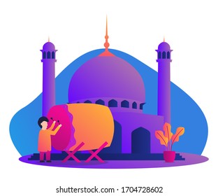 illustration of people happy mubarak. People who celebrate ramadan kareem. Vector illustration