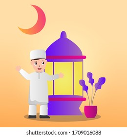 illustration of people happy mubarak. People who celebrate ramadan kareem. Vector illustration
