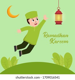 illustration of people happy mubarak. People who celebrate ramadan kareem. Vector illustration