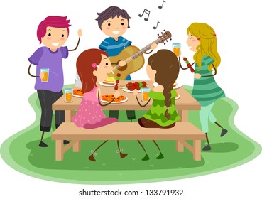 Illustration of People having a Barbeque Party