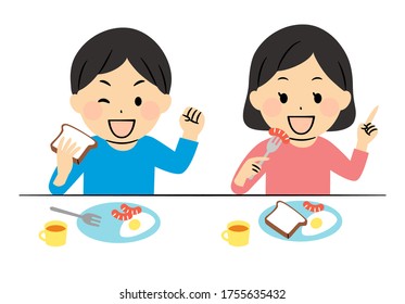 illustration of people having a breakfast