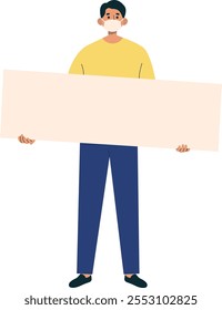 Illustration of People Holding Banner with Mask. Flat Cartoon Vector Character