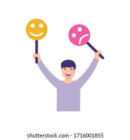 illustration of people holding sign boards dislike and like. the concept of granting judgment, yes or no. flat design. can be used for elements, landing pages, UI.