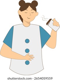 Illustration of People with Hot Drink. Vector Character in Cartoon Style.
