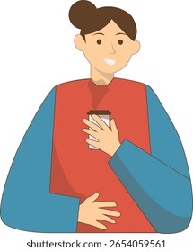 Illustration of People with Hot Drink. Vector Character in Cartoon Style.
