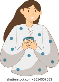Illustration of People with Hot Drink. Vector Character in Cartoon Style.