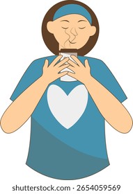 Illustration of People with Hot Drink. Vector Character in Cartoon Style.