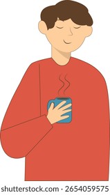 Illustration of People with Hot Drink. Vector Character in Cartoon Style.