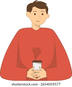 Illustration of People with Hot Drink. Vector Character in Cartoon Style.