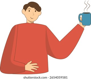 Ilustração de Pessoas com Bebida Quente. Caractere vetorial em estilo de desenho animado.