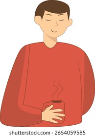 Illustration of People with Hot Drink. Vector Character in Cartoon Style.