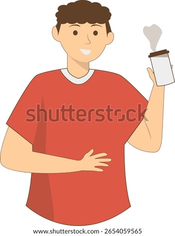 Illustration of People with Hot Drink. Vector Character in Cartoon Style.