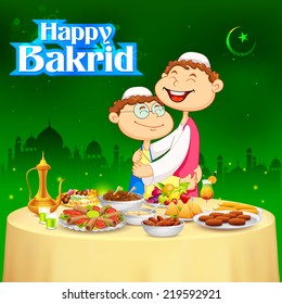 illustration of people hugging and wishing Happy Bakrid