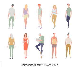 Illustration of people isolated on white background. Group of people standing in a pose. Flat style.