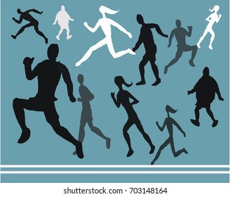 Illustration of  people jogging, exercising and walking.