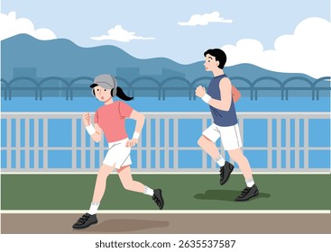 Illustration of people jogging outdoors.