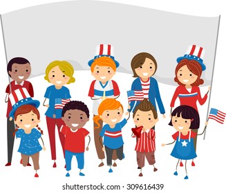 Illustration of People Joining a Parade to Celebrate the Fourth of July