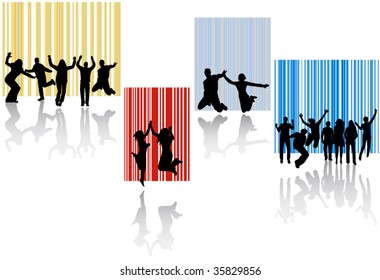 Illustration of people jumping and abstract
