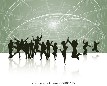 Illustration of people jumping and abstract