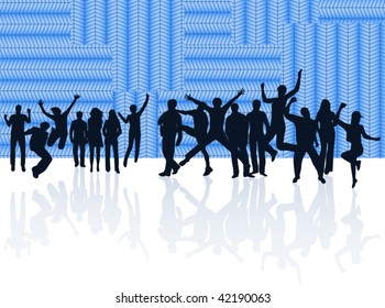 Illustration of people jumping and abstract