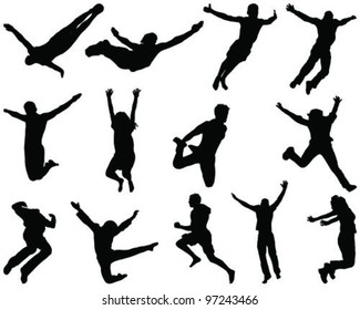 Illustration Of People Jumping And Flying, Silhouettes