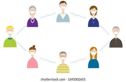 Illustration of people keeping distance for prevent infection, wearing a surgical mask for prevent virus Covid-19. (Social Distancing)