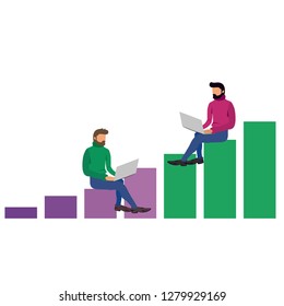 
Illustration People with laptop progress scale programmers technology abstract print icon vector