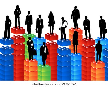 Illustration of people and lego cubes