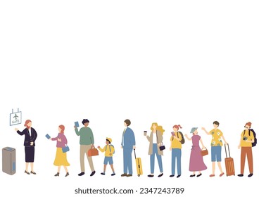 Illustration of People Lining Up at the Boarding Gate at the Airport