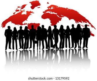 Illustration of people and map