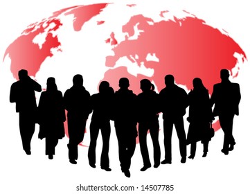 Illustration of people and map