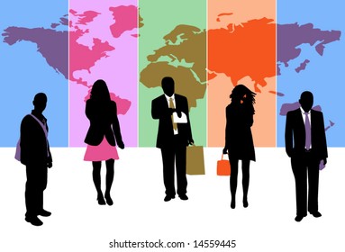 Illustration of people and map
