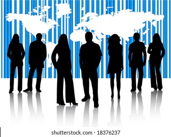Illustration of people and map