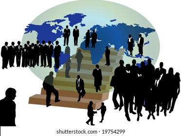 Illustration of people and map