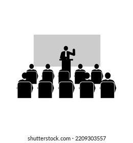 Illustration Of People In A Meeting, Discussion And Presentation.  There Is A Man Who Is Speaking.