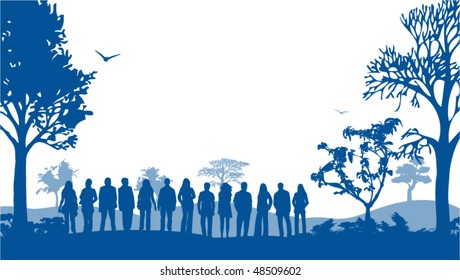 Illustration of people and nature