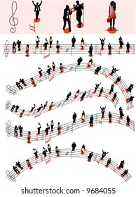 Illustration of people and notes