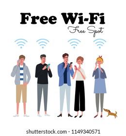 Illustration of people. operate smartphones