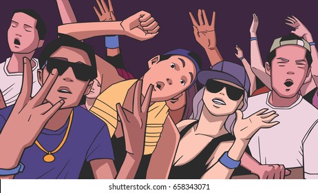 Illustration of people partying in color